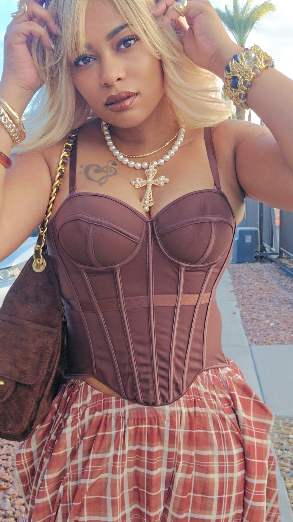 Sweet Thang Boned Corset Plaid Set