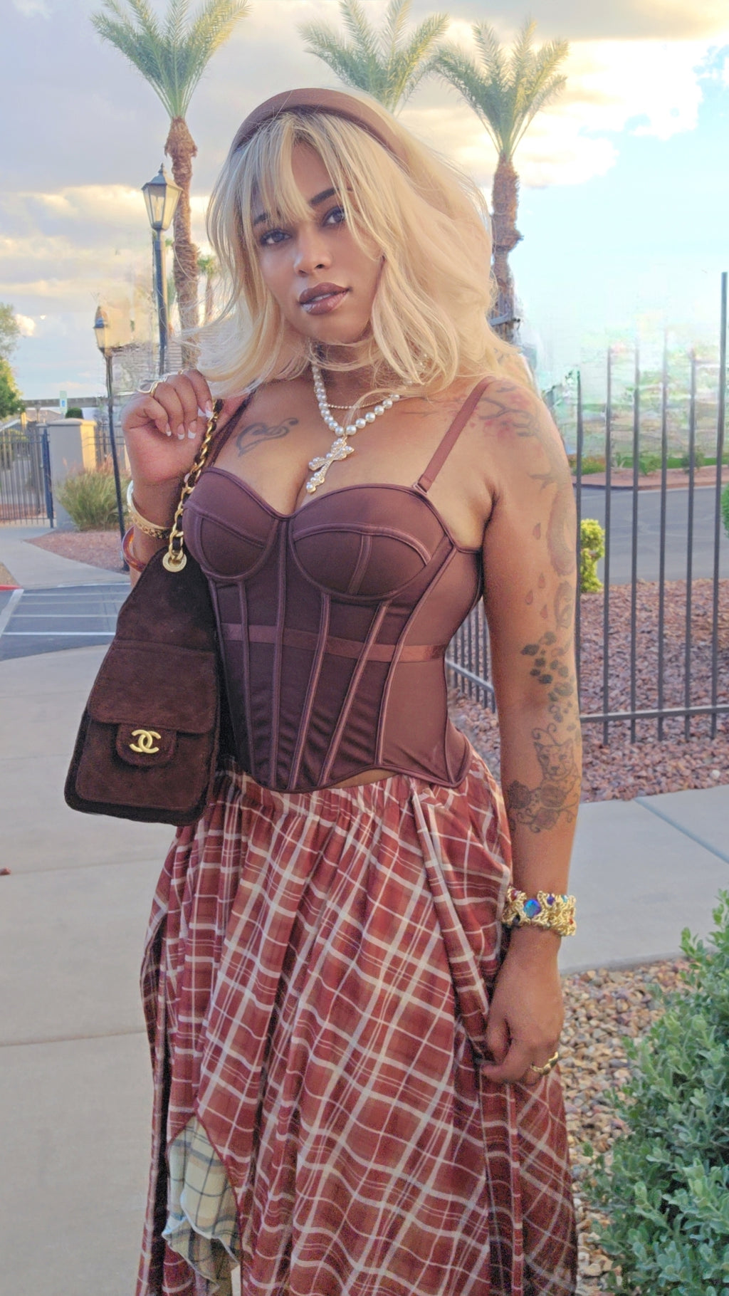 Sweet Thang Boned Corset Plaid Set