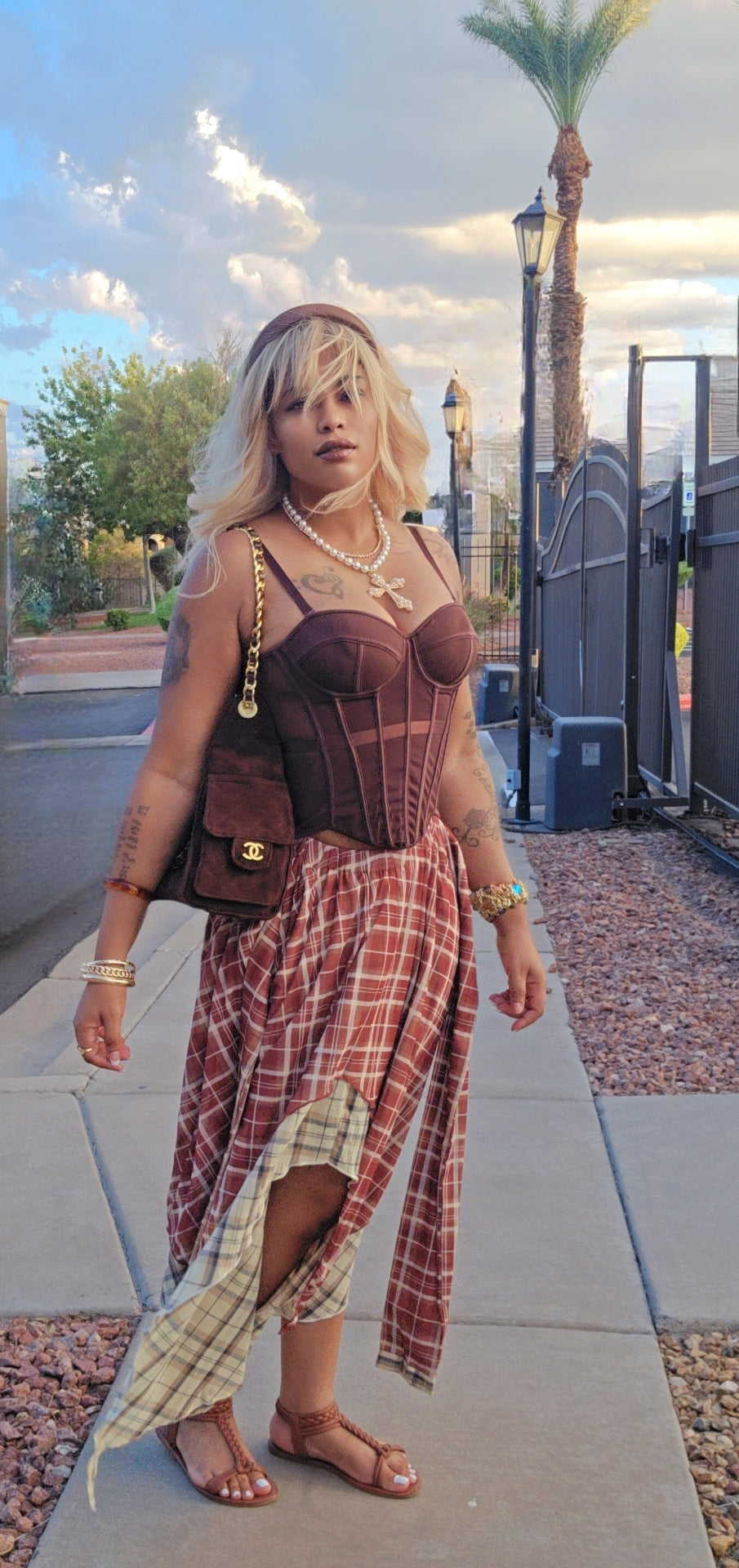 Sweet Thang Boned Corset Plaid Set